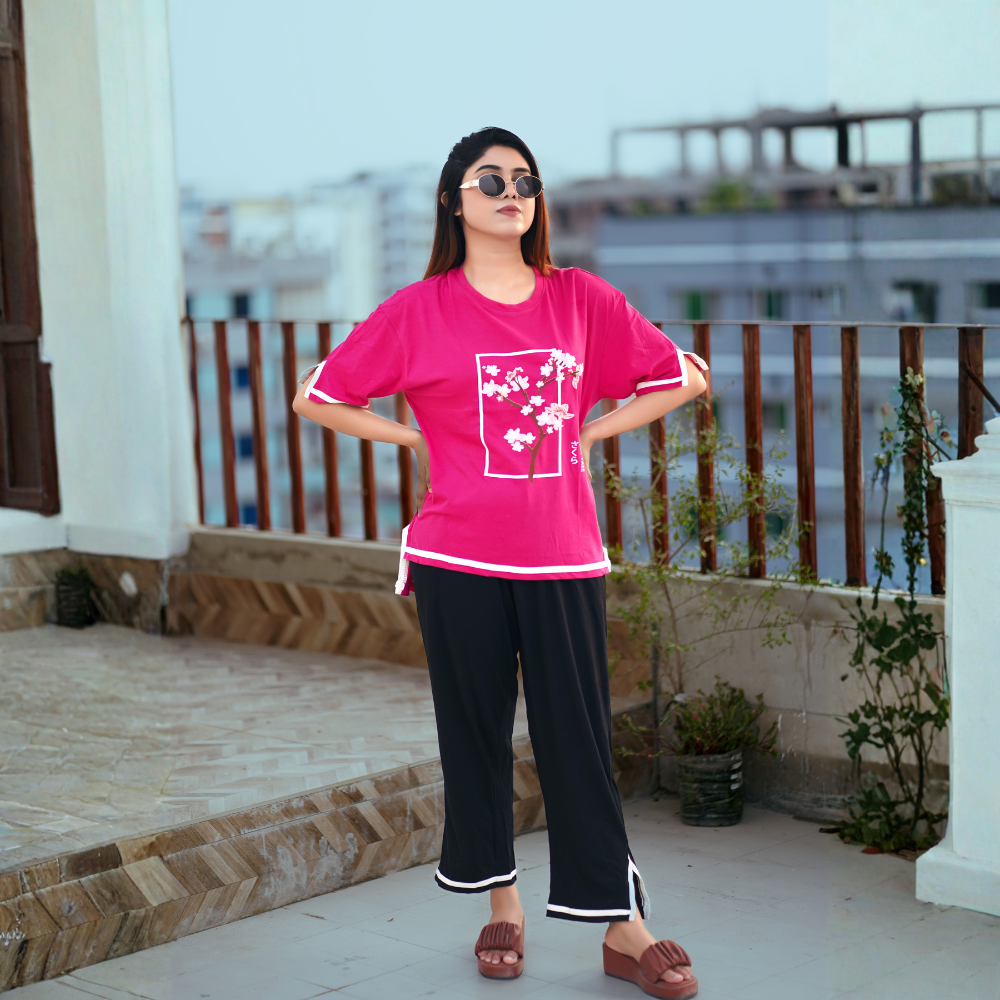 Side Cutting Co-Ord Set (Cheery Tree Megenta)