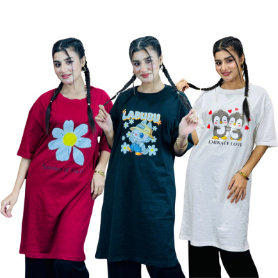 ৩ পিস লেডিস লং টি-শার্ট কম্বো ৯৯৯ টাকা (Labubu Black/Summer of youth Merun/Embrance Love White)