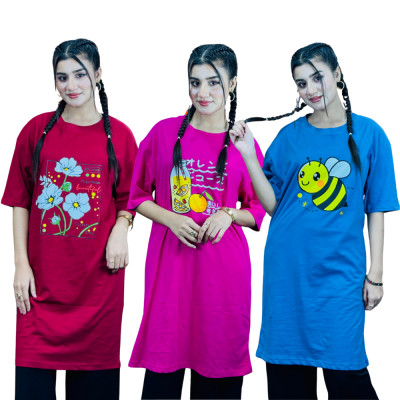 ৩ পিস লেডিস লং টি-শার্ট কম্বো ৯৯৯ টাকা (Orange Juice Megenta/Sunny Days Merun/Bee Light Blue)