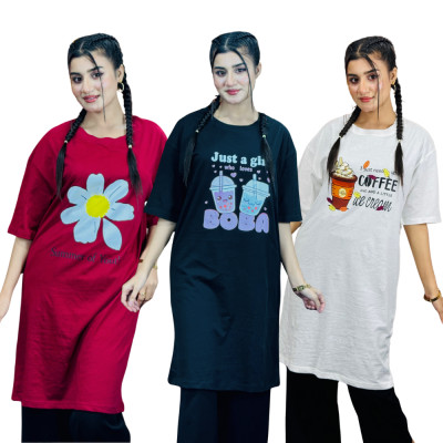 ৩ পিস লেডিস লং টি-শার্ট কম্বো ৯৯৯ টাকা (Coffee white/Summer of youth Merun/Boba Black)