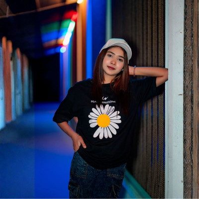 Ladies Drop Shoulder (Flower Black)