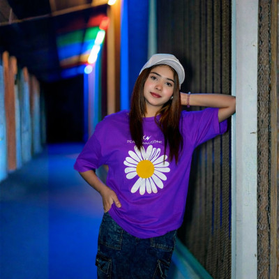 Ladies Drop Shoulder (Flower Royel Blue)