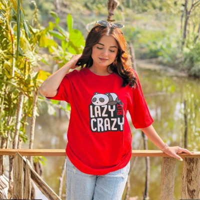 Ladies Drop Shoulder (LAZY CRAZY Red)