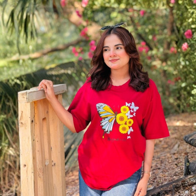 Ladies Drop Shoulder (Happiness Butterfly Merun)