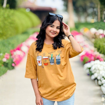 Ladies Drop Shoulder (Happy Love Beige)