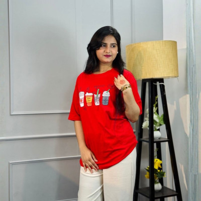 Ladies Drop Shoulder (Happy Love RED)