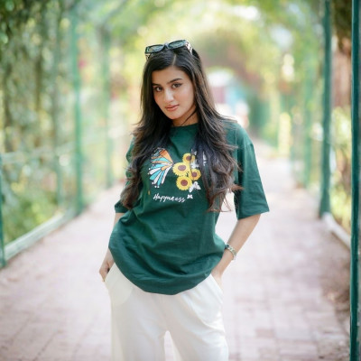 Ladies Drop Shoulder (Happiness Butterfly Green)