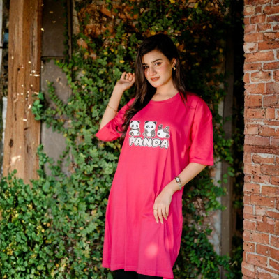 Ladies Long T-Shirt (Panda Megenta)