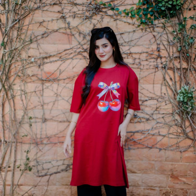 Ladies Long T-Shirt (Cheery Merun)