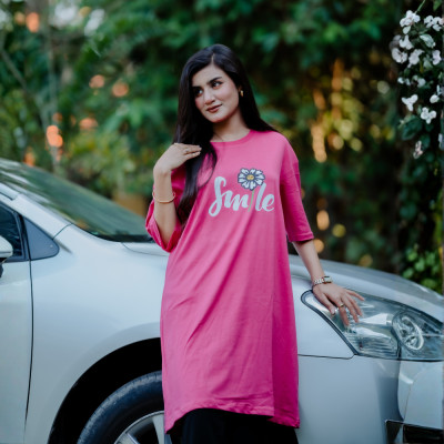 Ladies Long T-Shirt (Smile Megenta)