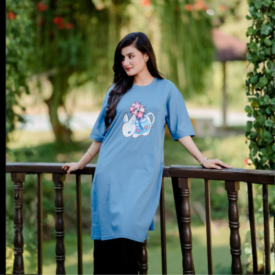 Ladies Long T-Shirt (Rabbit Light Blue)