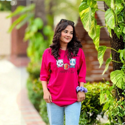 Ladies Drop Shoulder (A Happy Day Megenta)