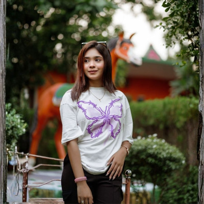 Ladies Drop Shoulder (Butterfly White)