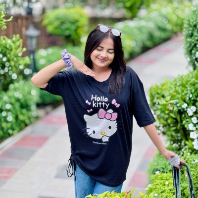 Ladies Drop Shoulder (Hello kitty Black)