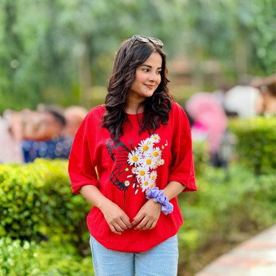 Ladies Drop Shoulder (Daisy Butterfly Red)