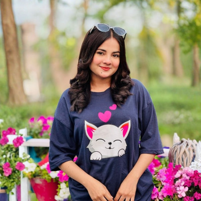 Ladies Drop Shoulder (Love cat Navy)