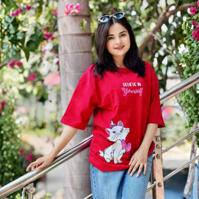 Ladies Drop Shoulder (Believe Cat Merun)