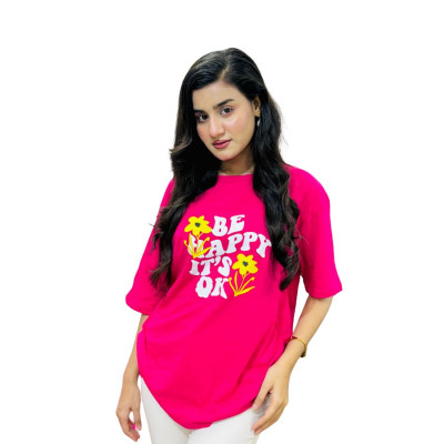 Ladies Drop Shoulder (Be Happy Megenta)