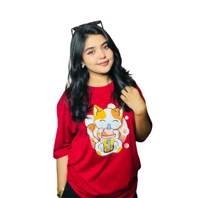 Ladies Drop Shoulder (Drinking Cat Merun)