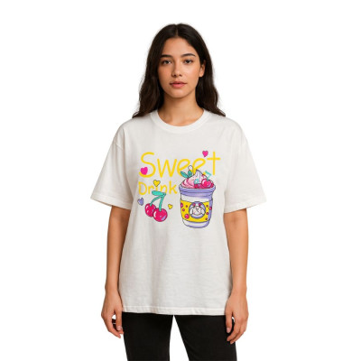 Ladies Drop Shoulder (SWEET Drink White)