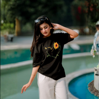 Ladies Drop Shoulder (Daisy Cat Black)